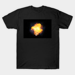 Realistic bright fiery bomb explosion with sparks and smoke T-Shirt